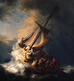 Tableau de Rembrandt: Jésus dans la tempête sur la mer de Galilée